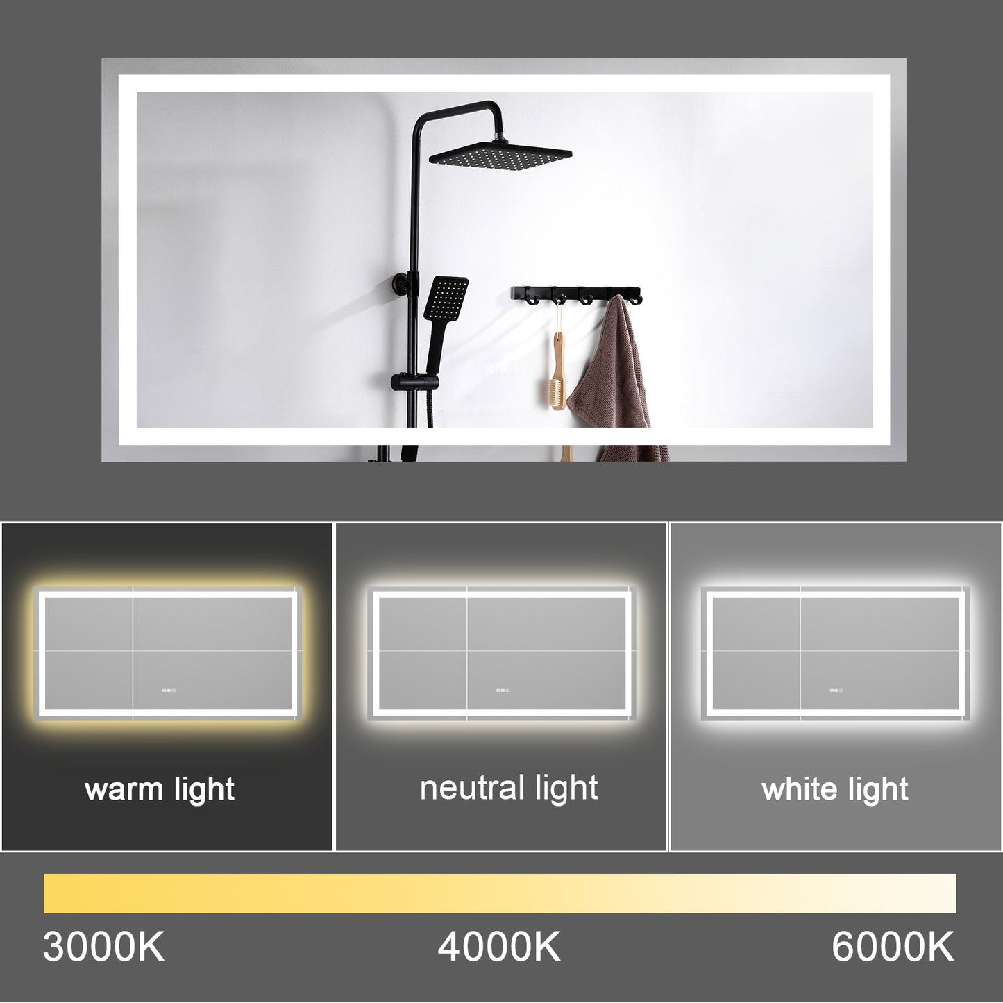 LuxGlow 72” x 36” Frameless LED Bathroom Mirror – Anti-Fog & Dimmable