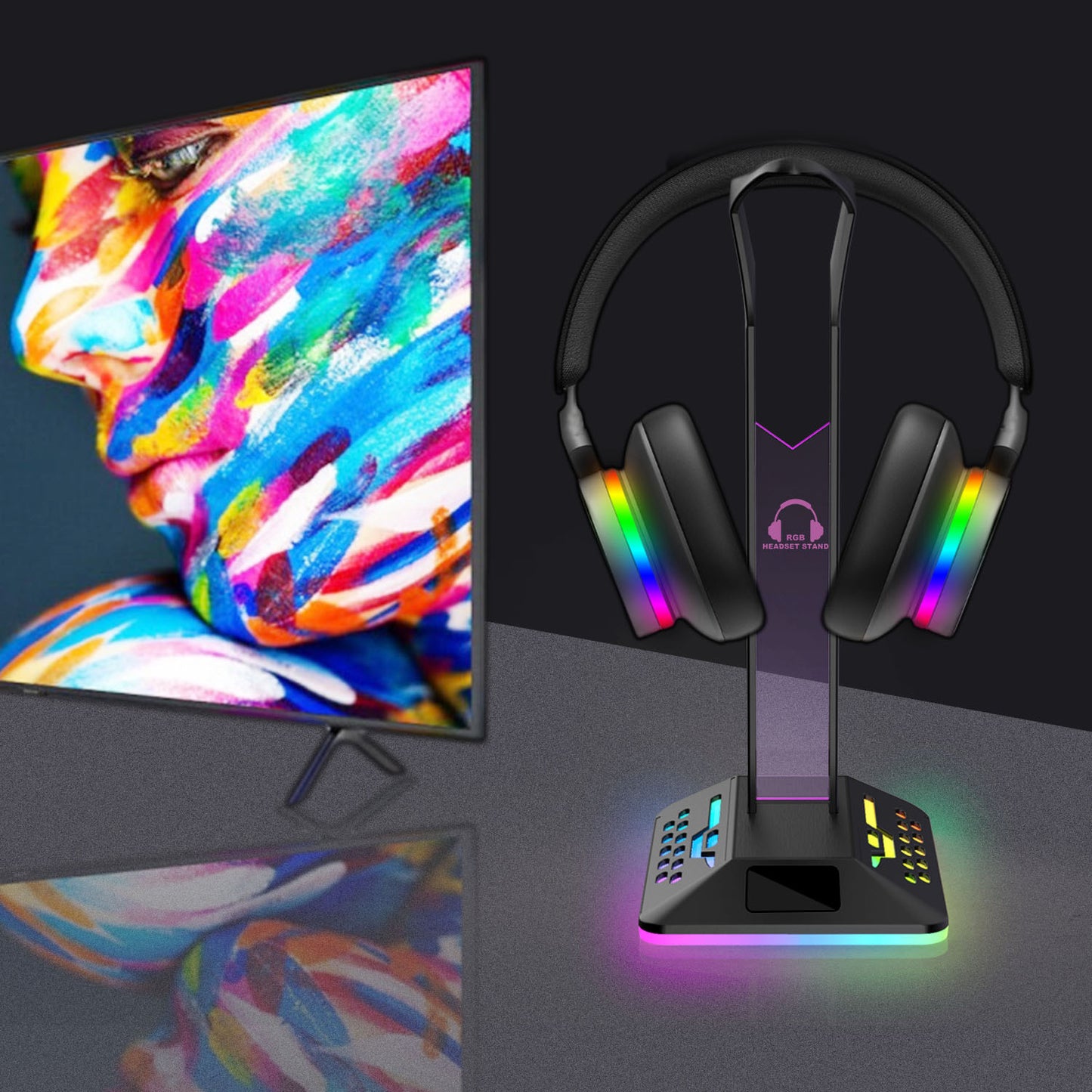 RGB GlowStand Gaming Headphone Holder – Color-Changing LED E-Sports Desk Stand