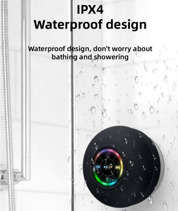 Waterproof Bluetooth Shower Speaker with LED Lights & Suction Cup