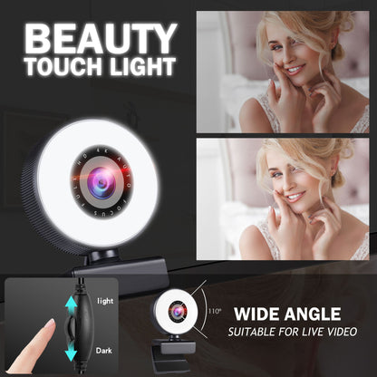 4K Autofocus Webcam with Ring Light – USB HD Camera for Streaming & Video Calls