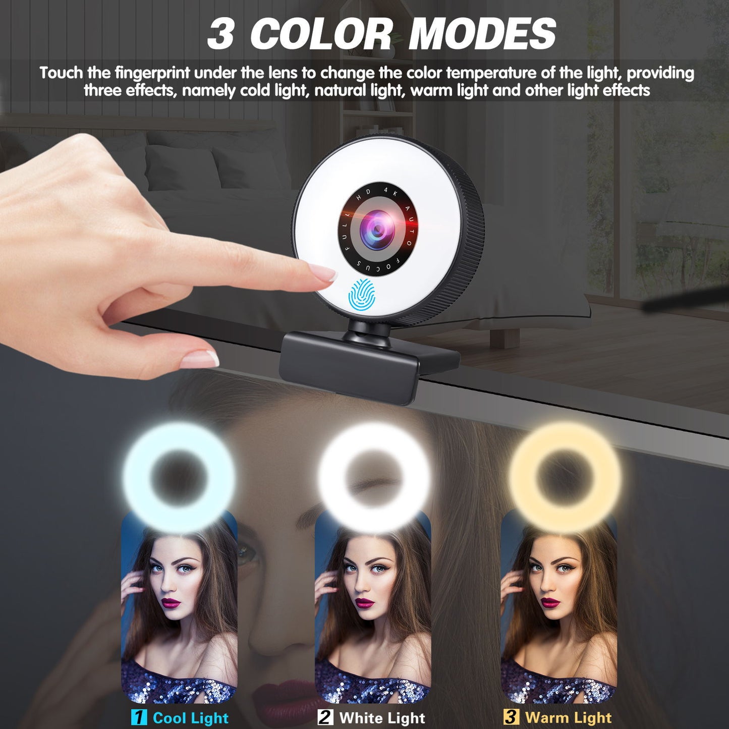 4K Autofocus Webcam with Ring Light – USB HD Camera for Streaming & Video Calls