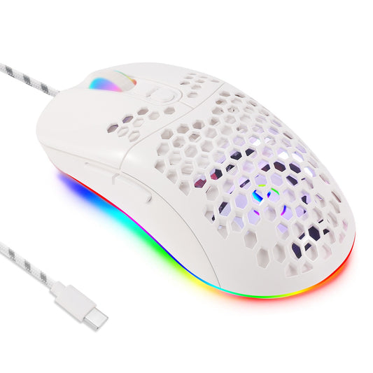 RGB Honeycomb Gaming Mouse – USB-C Wired, Lightweight, 6-Button Programmable