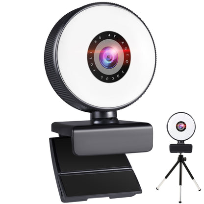 4K Autofocus Webcam with Ring Light – USB HD Camera for Streaming & Video Calls