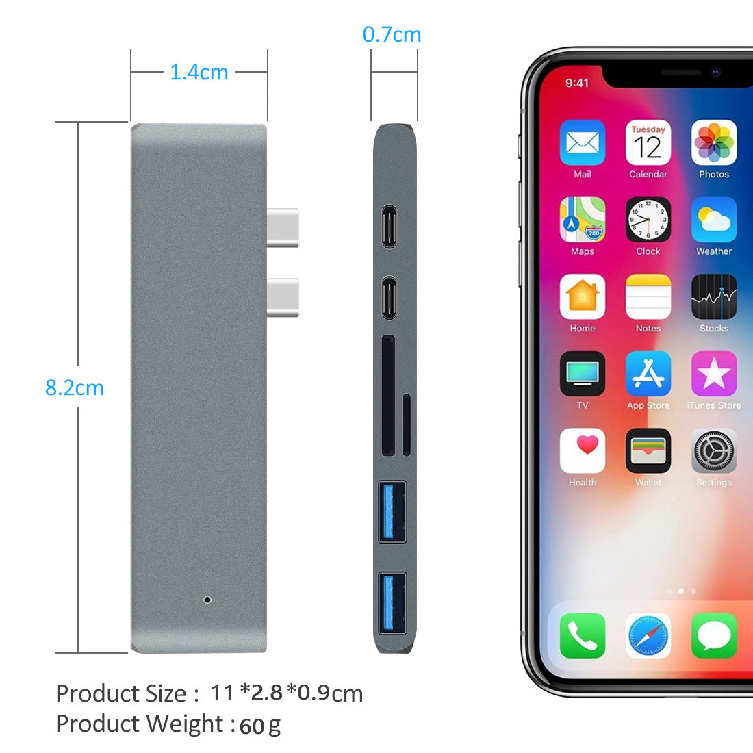 7-in-1 USB-C Hub – Dual USB-C, HDMI 4K, USB 3.0 & Card Reader