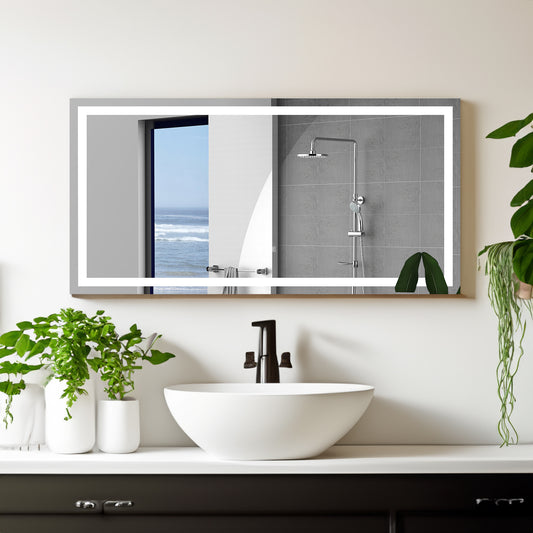 LuxGlow 72” x 36” Frameless LED Bathroom Mirror – Anti-Fog & Dimmable