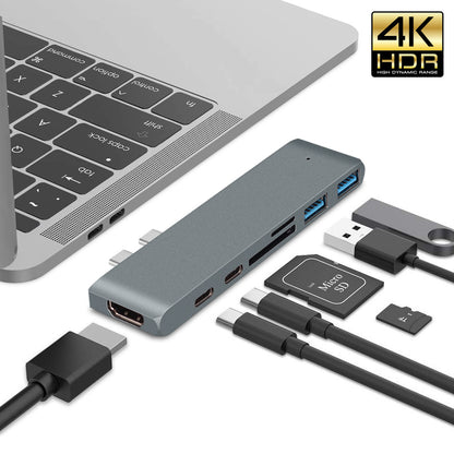 7-in-1 USB-C Hub – Dual USB-C, HDMI 4K, USB 3.0 & Card Reader